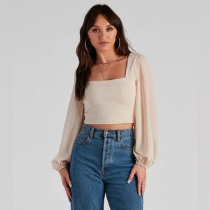 Windsor Classy Chic Nude Chiffon Crop Top Medium Elegant Going Out Top